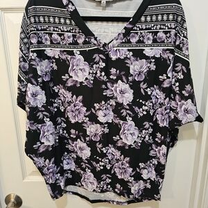 White Birch Black and Purple Floral Blouse